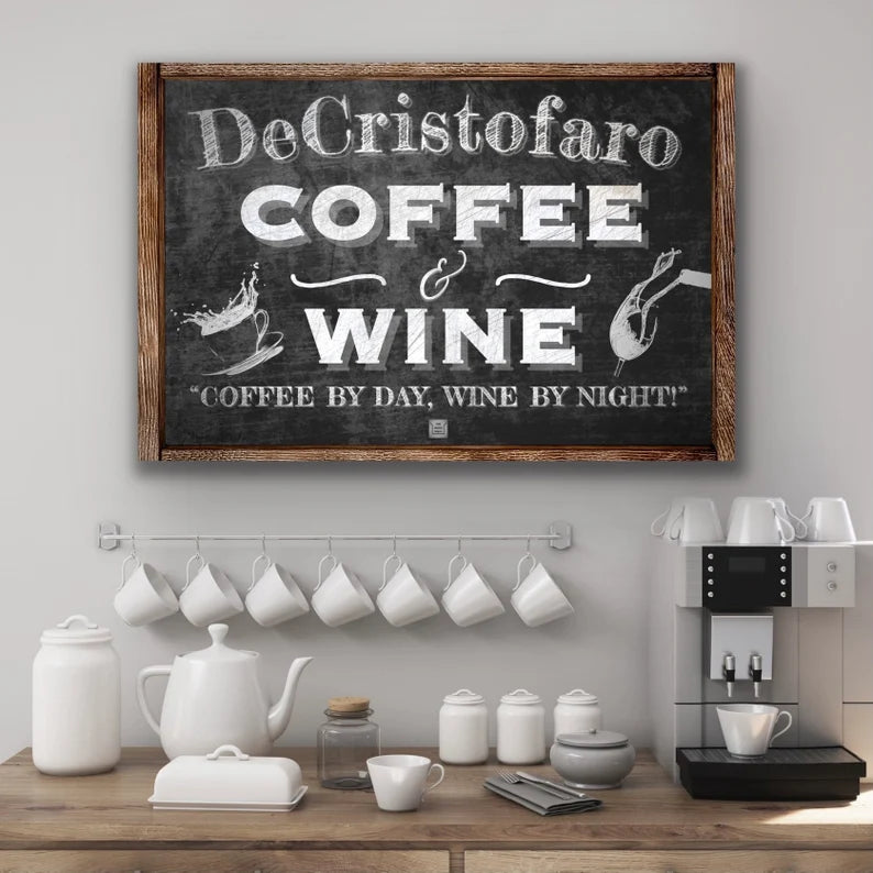 Custom Coffee and Wine Bar Sign (Black) | Kitchen, Coffee Station, & Wine  Bar Decor | Modern Farmhouse, Rustic, Vintage | Canvas Wall Art