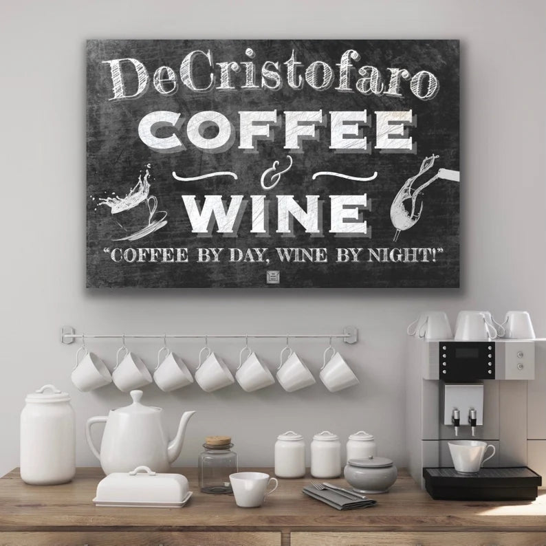 Custom Coffee and Wine Bar Sign (Black) | Kitchen, Coffee Station, & Wine  Bar Decor | Modern Farmhouse, Rustic, Vintage | Canvas Wall Art